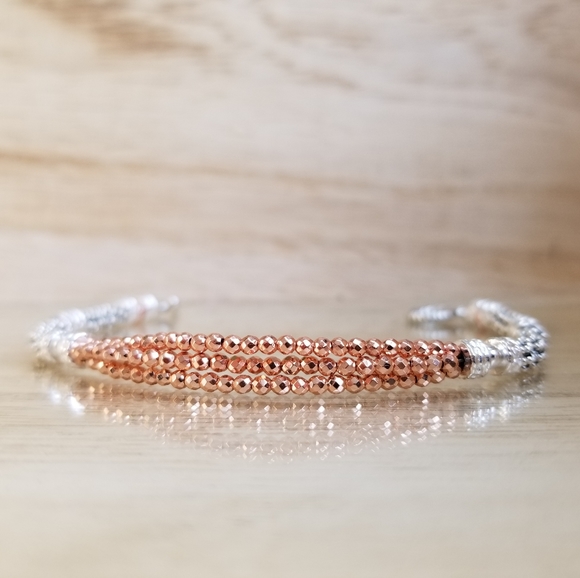 Three Row Rose Gold Two Tone Toggle Bracel… - Picture 11 of 16